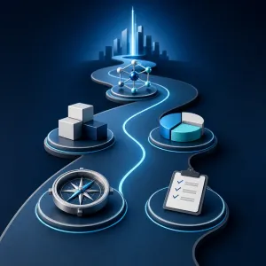 Technology strategy roadmap connecting business planning, budgeting, and growth milestones.