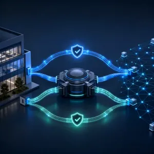 Redundant internet connections with automated failover between a business and network infrastructure.